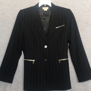 MICHAEL Michael Kors Stretch Pin Striped 3 Zipper Pockets Fully Lined Blazer